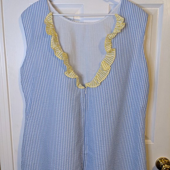 Busy Bees Smocks Striped Blue & White w/Yellow Lace Down Back Dress - 2XL NWT - Picture 4 of 7